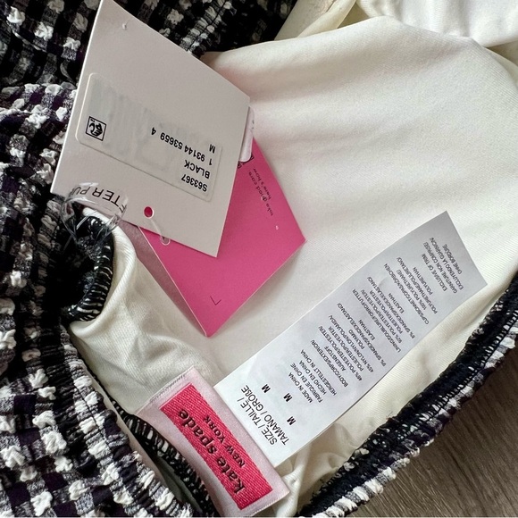 NWT Kate Spade Off The Shoulder Bikini Top Gingham Black White Padded Bandeau M - Picture 8 of 10